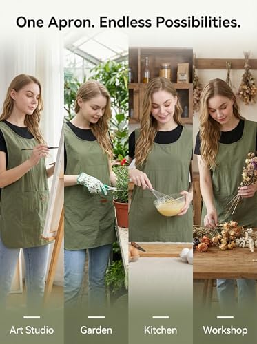 Molaxhome Smock Apron Unisex Waterproof Cobbler Apron with 3 Large Pockets - color: Green