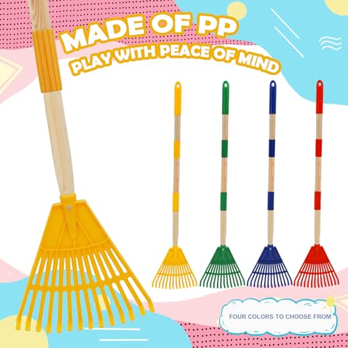 Kids Leaf Rake - 3-Section Adjustable Handle, Lightweight, Wood & Plastic, Small Garden Tool for Children (Yellow) - color: Yellow