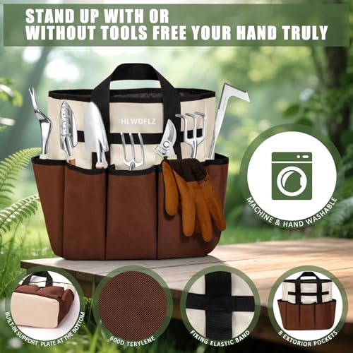 Garden Tool Set, 12 Pcs Heavy Duty Floral Gardening Tools Kit with Gardening Hand Weeder Tools, Durable Storage Bag and Gardening Gloves, Gardening Gifts for Women and Men Brown