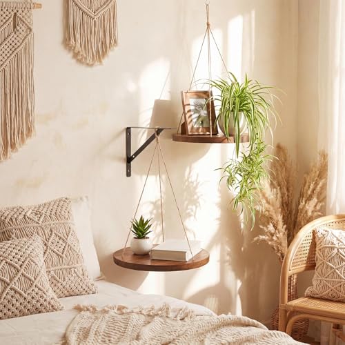 Xuhal 2 Set Hanging Plant Shelf with Hooks Macrame Plant Hanger Indoor