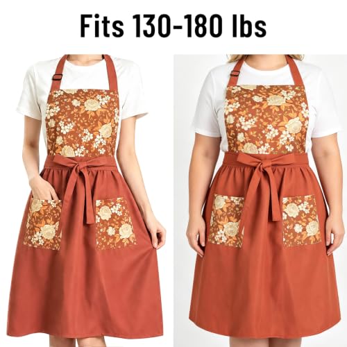 Pinafore Aprons for Women with Pockets, Floral Apron Dress for Cooking