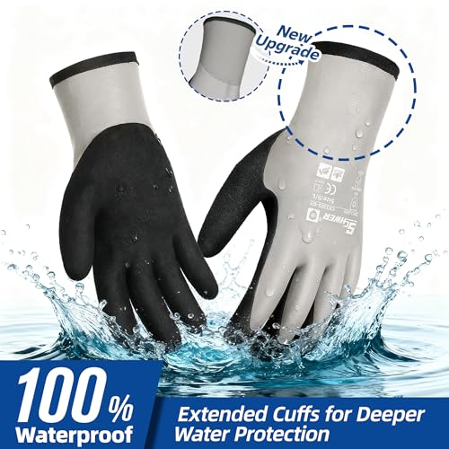 Schwer 2 Pairs 100% Waterproof Winter Work Gloves Latex Coated, CR3305, XL - color: Winter Grey, size: X-Large
