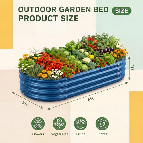 Land Guard 2 Pcs 6ft Metal Raised Garden Bed, 6 x 3 x 1 Galvanized Planter Raised Beds for Vegetables, Blue - color: 5-blue, size: 6×3×1ft(2pcs)