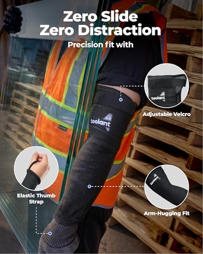 toolant ANSI A9 Cut Resistant Arm Sleeves, Arm Guards for High Risk Work - size: 1 Pair