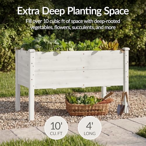 Best Choice Products 48" x 24" x 30" Raised Garden Bed with Extra Deep 16" Depth, Elevated Wood Planter Box Stand for Backyard, Patio, Balcony, Natural Fir Wood - White - color: White, size: 48" Extra Deep 16" Depth