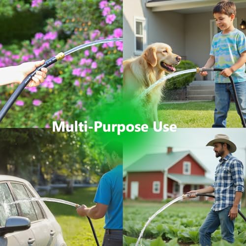 Guitrees Garden Hose 100FT x 3/4”, Heavy Duty Rubber Hose, Water Hose with Five-Layered Braiding, Male Female Fittings, 1000PSI Burst, 300PSI Working (Black) - color: Black, size: 3/4 100FT Male to Female