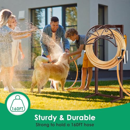 TomCare Garden Hose Holder, Heavy Duty Stand for 160FT Hose with 4 Spikes - color: Bronze, size: 15.2″ W