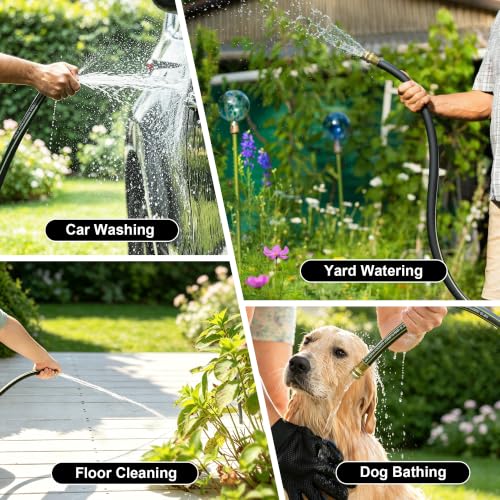 Flexible Short Leader Garden Hose 15ft, 5/8" Hybrid Rubber Hose Heavy Duty - color: Black, size: 15ft 5/8"