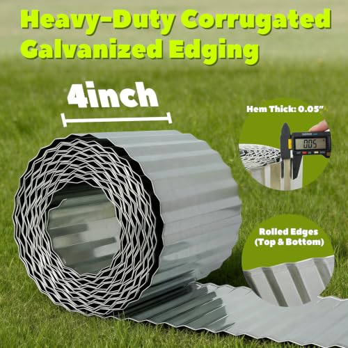 Anleolife Galvanized Steel Landscape Edging Roll, 60FT x 4" Silver - color: Silver, size: 4 inch× 60 ft