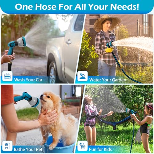 25FT Non-Expandable Garden Hose, Flexible Water Hose with Spray Nozzle, Kink-Resistant, Leakproof 3/4" Brass Connectors, Lightweight & Portable Water Pipe for Yard, Lawn Outdoor - size: 25FT