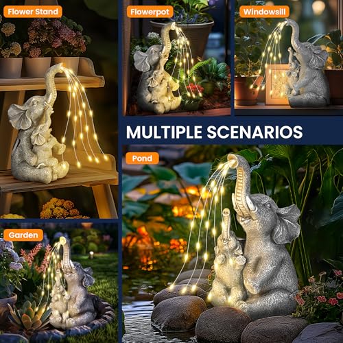 GIGALUMI Solar Garden Outdoor Statues for Women, Mom, Grandma. Elephant Figurine Housewarming and Birthday Gifts Outdoor Statue Light Decor Ornament for Backyard, Patio, Balcony, Lawn, Pond - style: Elephant
