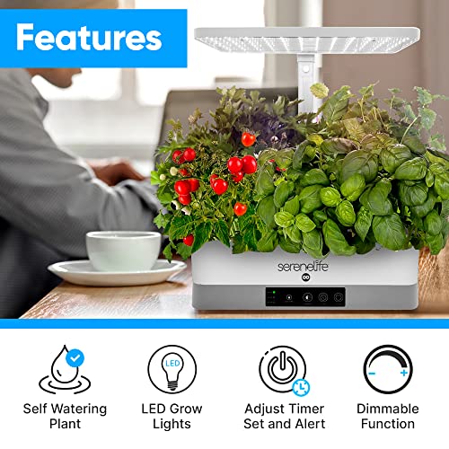 SereneLife Smart Indoor Garden - Hydroponic Herb Garden with 4000K Grow Lights Panel, Control Panel Settings, Water Stick, No Soil, Mess-Free, Height Adjustable, Grows Up to 6 Plants - color: White