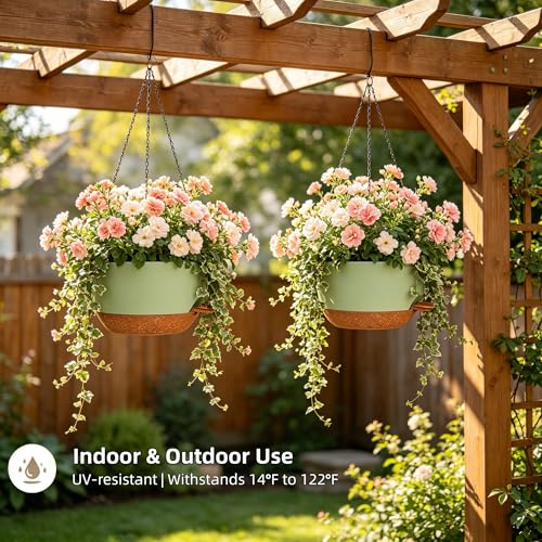 12" Self Watering Hanging Planters with Chains, Green Brown,2 Pack - color: Green Brown, size: 2 pack 12 inches
