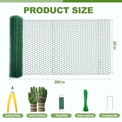 Plant Protectors from Animals with Extra Wide 20" Chicken Wire - 200" Long Complete DIY Metal Mesh Kit for Large Garden & Craft Projects - size: 20*200 Inch