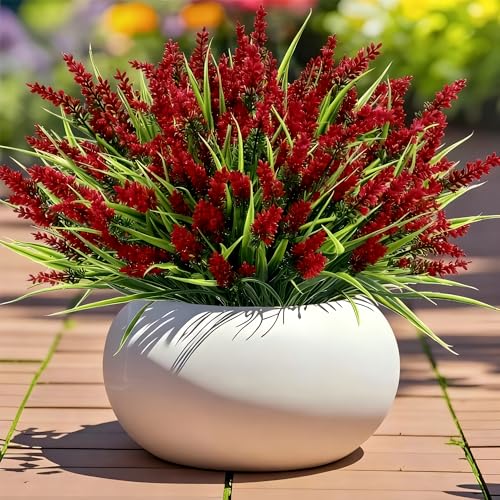 Geegoods 48 Bundles Red Artificial Plants Flowers Outdoor, UV Resistant - color: Red, size: 48PCS