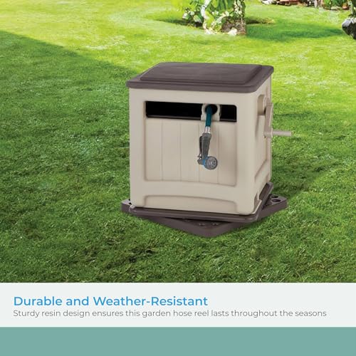 Suncast 225 ft. Swivel Hideaway Hose Reel with Hose Guide and Crank Handle, Mocha/Taupe - color: Mocha/Taupe