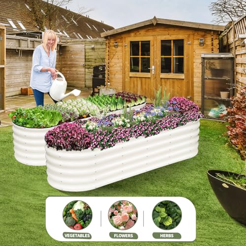Galvanized Raised Garden Bed - 2 Pcs 6x2x1.4FT Planter Box, White - color: White, size: 6x2x1.4ft