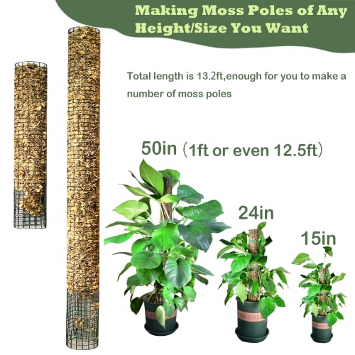 Moss Pole DIY Kit, 13.2ft Metal Moss Pole for Plants Monstera, 4Pcs 8.3in×3.3ft Steel Wire Mesh with Cable Ties, Max Make 7Pcs 23" Sphagnum Moss Pole (13.2FT Wire Mesh Without Plier) - color: 13.2FT wire mesh without plier