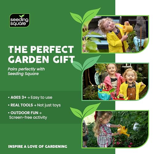 Kids Garden Tool Set with Trowel, Shovel, Rake, Watering Can & Tote Bag Kit