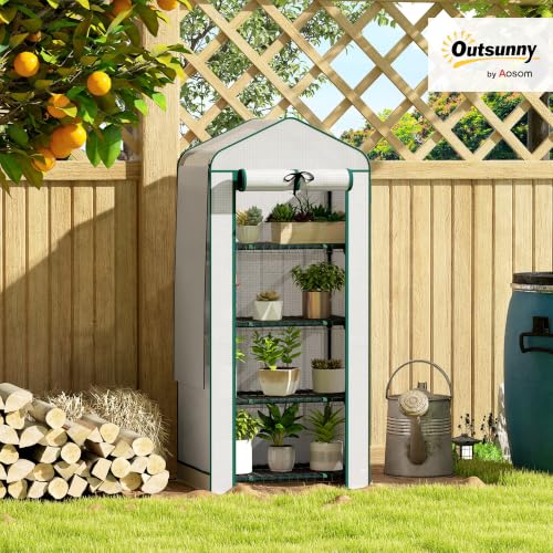 Outsunny 4 Tier Mini Greenhouse w/ Screen Roof 27.6" x 19.7" x 62.2" White - color: White, size: 4 Tier