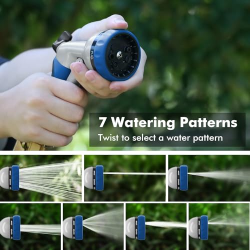 RESTMO Garden Hose Nozzle, Heavy Duty Metal Water Hose Nozzle with 7 Adjustable Spray Patterns, High Pressure Hand Sprayer with Flow Control, Best for Watering Plant & Lawn, Washing Car & Pet, Blue - color: Blue