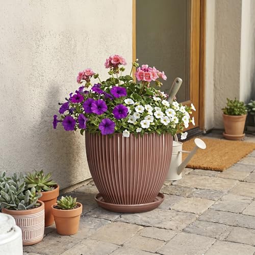 10 Inch Planter, Ceramic Flower Pot with Saucer, Rust Red - color: Rust Red, size: 10 Inch