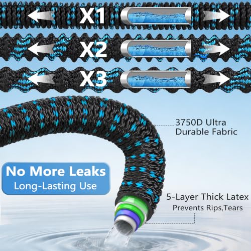 100 ft Expandable Garden Hose - Superior Strength 3750D - 3 -Layer Latex Core Garden HoseS - Expanding Water hoses - Extra Strong Brass Connectors/Storage Bag