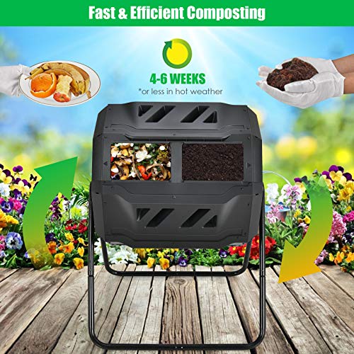 Goplus 43 Gallon Composting Tumbler, Dual Chamber High Volume Compost with 2 Sliding Doors