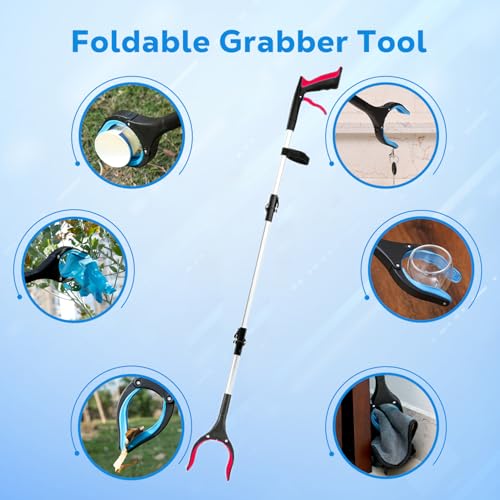 Grabber Reacher Tool - 43β Extra Long Foldable Gripper and Reaching Tool - Heavy Duty Pick Up Stick Grabbers for Seniors, Trash, Surgery Recovery Must Haves Gifts (Red-43in) - color: Red-43in