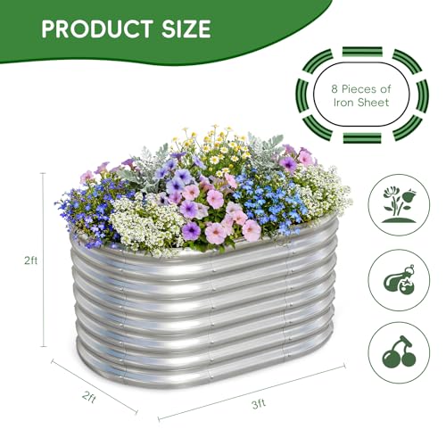 AHEONLAR 3Pack 3x2x2ft Galvanized Raised Garden Beds Outdoor, Oval Raised Beds for Gardening Metal Planter Boxes for Planting Vegetables, Fruit, Herb, Silver - color: Silver