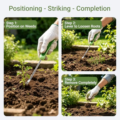 Dandelion Weeding Tool V-Shaped Fork Easy Weed Removal Stainless Steel Manual Weeder with Ergonomic Handle (Plastic)