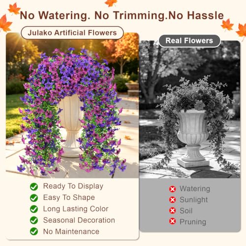 Artificial Hanging Flowers for Outdoors, 4 PCS 688-Bloom UV Resistant Mums - color: Double Purple
