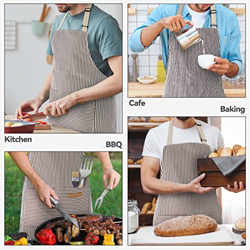 NLUS 2 Pack Cooking Aprons for Women with Pockets, Adjustable Kitchen Bib Aprons Chef Aprons for Women Men(Brown Pinstripes) - color: Taupe