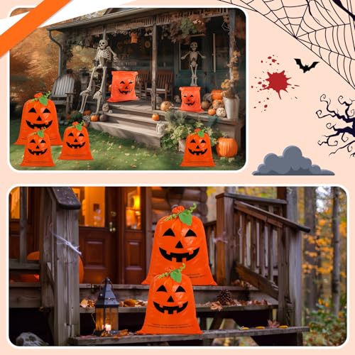 Maitys 18 Pcs Halloween Pumpkin Lawn Leaf Bags with Felt Leaves Reusable