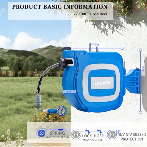 1/2 inch 100FT Retractable Garden Hose Reel Tool - color: Blue