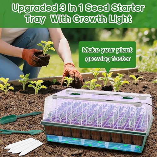 BlumWay 120-Cell Self-Watering Seed Starter Tray with Grow Light, Green - color: Green