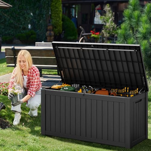 Outdoor Deck Storage Box, Waterproof.Black,150 Gallon - color: Striped Black, style: 180 Gallon
