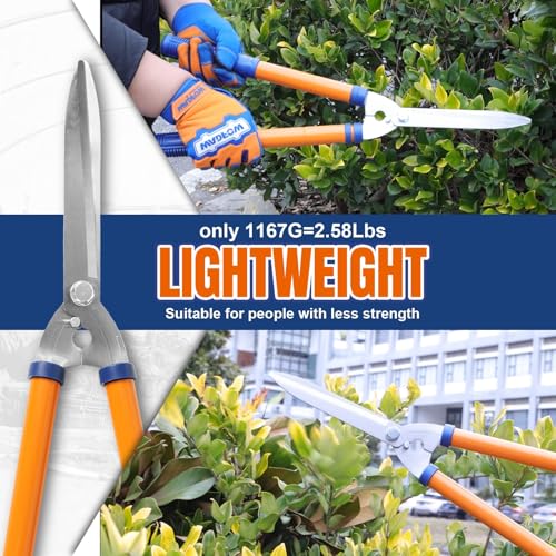 WADFOW Hedge Clippers:Bush Clippers With Adjustable Length Handle and Wavy SK-5 Steel Blade,Hedge Shears for Pruning Borders and Bushes, Blue and Yellow