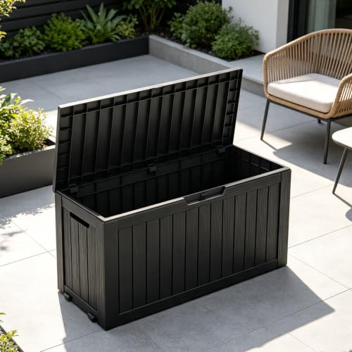 Fancyango 75 Gallon Outdoor Storage Waterproof Deck Box for Patio, Black