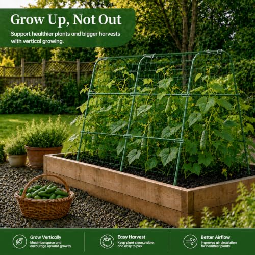 FOLLOOK Cucumber Trellis for Raised Garden Bed, 48x48inch, Green