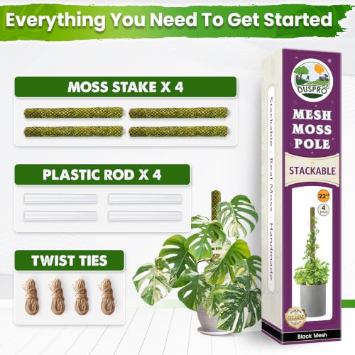 DUSPRO 4 Pack 22" Black Stackable Mesh Moss Pole for Plants - color: 4pcs Black