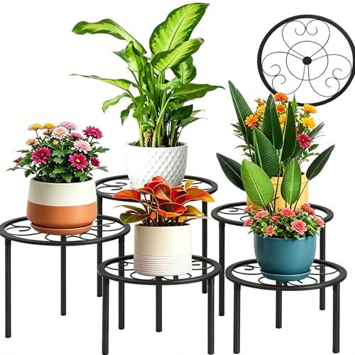 5 Pack Metal Plant Stands, Plant Shelf, Plant Holders for Indoor Outdoor - color: Black - 5 Pack
