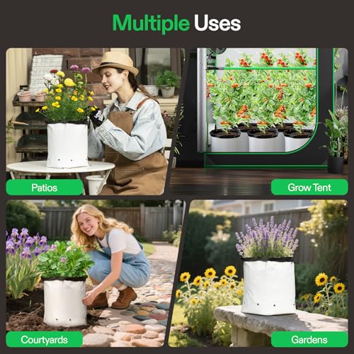 VIVOSUN 50-Pack 3 Gallon Plastic Grow Bags for Plants, Black & White - size: 3 Gallon