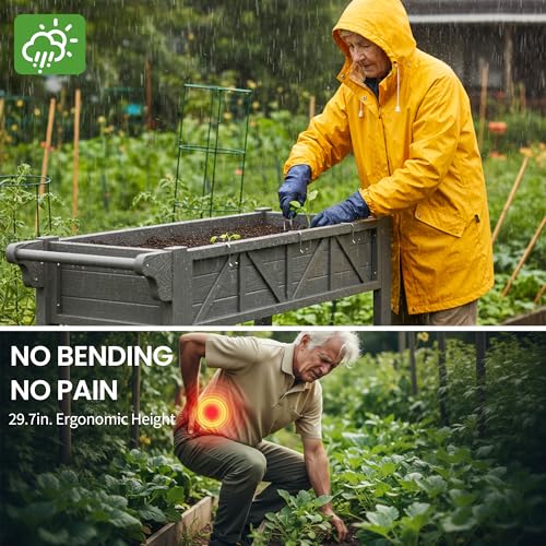 HIPS All-Weather Raised Garden Bed with Legs,47.2"L x 17.3"W x 29.7"H - color: Gray, size: 47.2"L-With Wheels