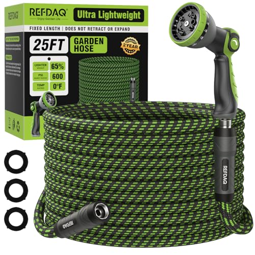 Garden Hose, Flexible Ultra Lightweight Durable, Kink-Free Water Hose with 10 Function Sprayer - Non-Shrinking, Easy to Store, All-Weather, High-Pressure (25FT) - size: 25ft