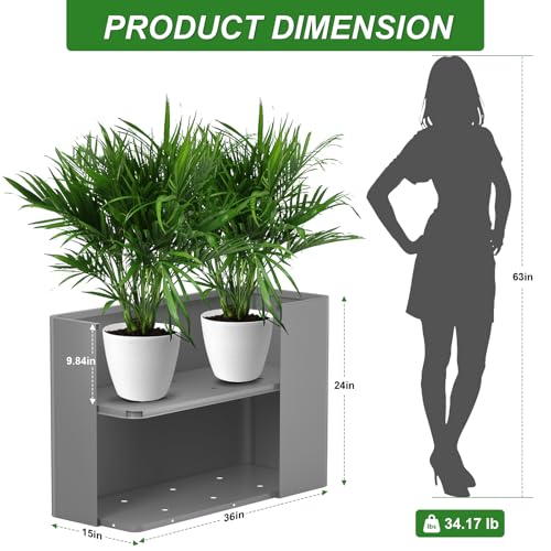 36" L x 15" W x 24" H Metal Tall Rectangular Planter - Large Planter Box for Outdoor Plants, Flowers,Garden - color: Gray