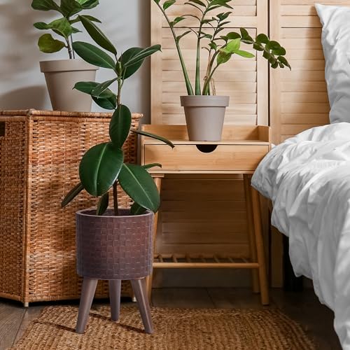 D'vine Dev Planter Pot with Wood Stand, 8 in, Espresso, 88-Z-A-6 - color: Espresso, size: Small