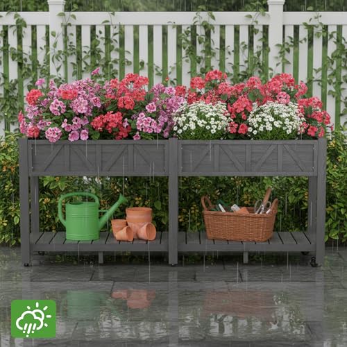 HIPS All-Weather Elevated Raised Garden Bed with Legs,72"L x 17"W x 28.7"H - color: Black, size: 72"L-Without Wheels