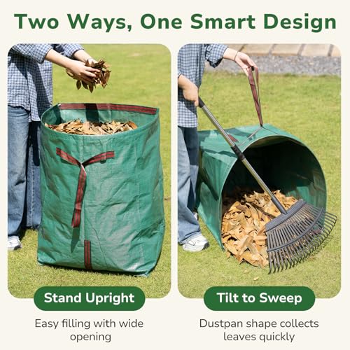 GreatBuddy Leaf Rake and Leaf Bags Combo, Adjustable Metal Garden Rake 29''-72'' 25 Tines, 2 Pack 72 Gallon Reusable Yard Waste Bags, Heavy Duty Lawn Rake with Dustpan Leaf Collector for Yard Cleanup - size: 25 tines & 72 gal 2 packs