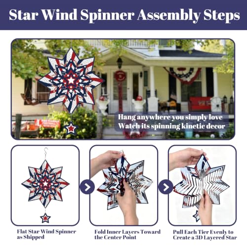 Patriotic Wind Spinner, Red White Blue Star Kinetic Wind Sculpture - color: Star
